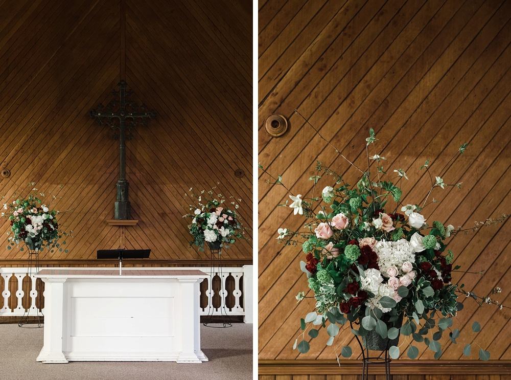 wedding altar at Old St.Hilary’s Church and florals by Mary Gunion at Marin Wedding
