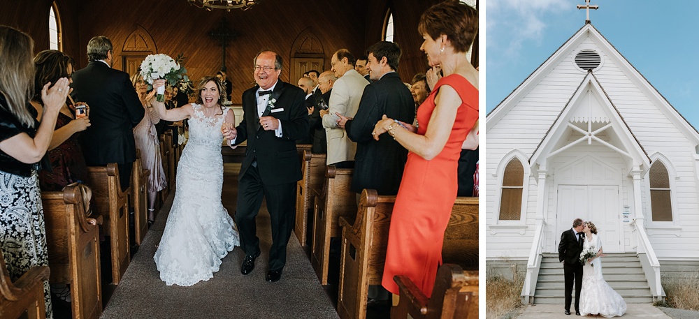 bride and groom get married in Old St.Hilary’s Church at marin wedding