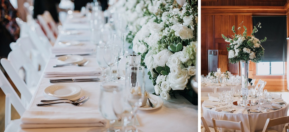 wedding table settings in the Corinthian Yacht Club at marin wedding