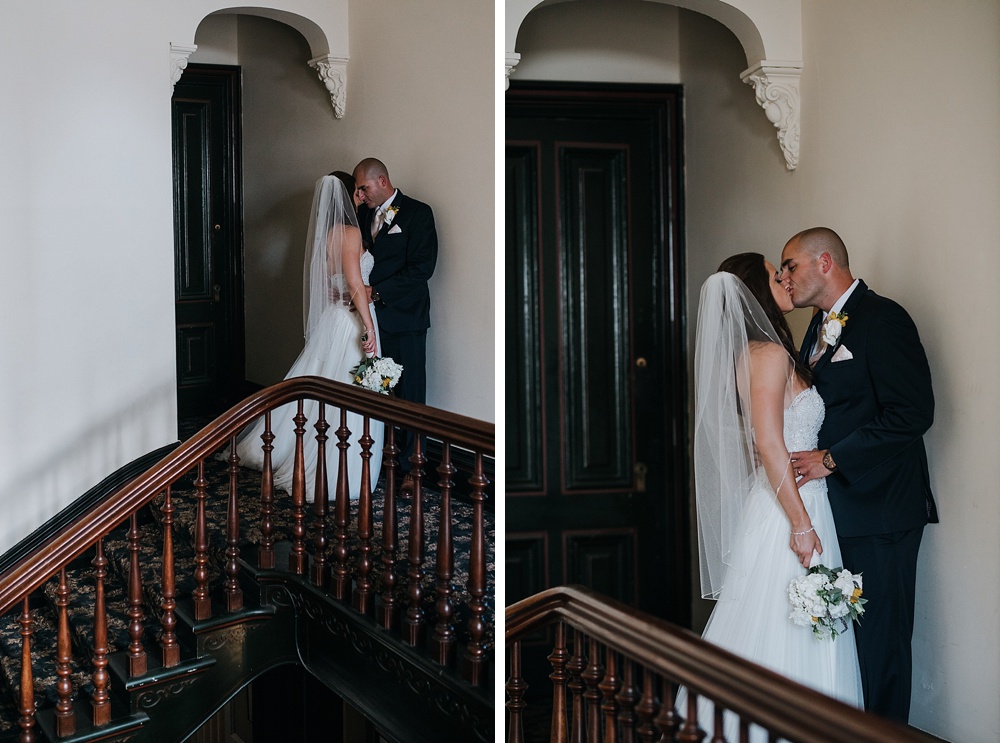 Bride and groom kiss at Elks Lodge San Rafael Wedding