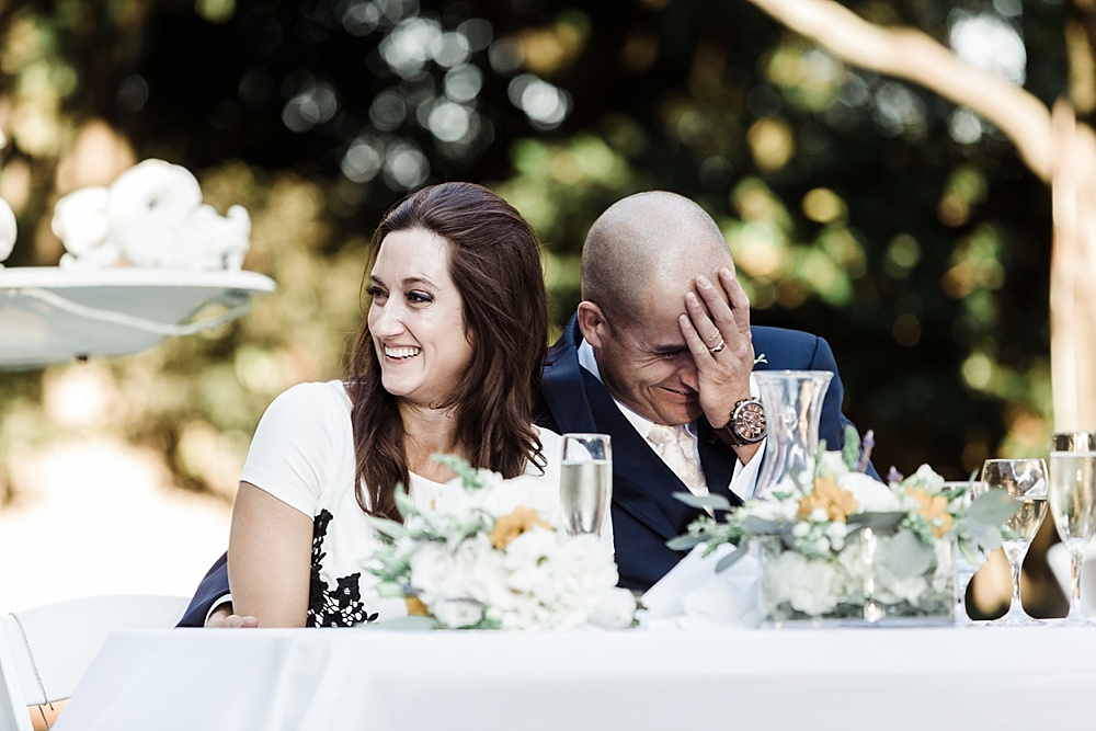 Bride and Groom smile at Elks Lodge San Rafael Wedding by Amy Thompson Photography
