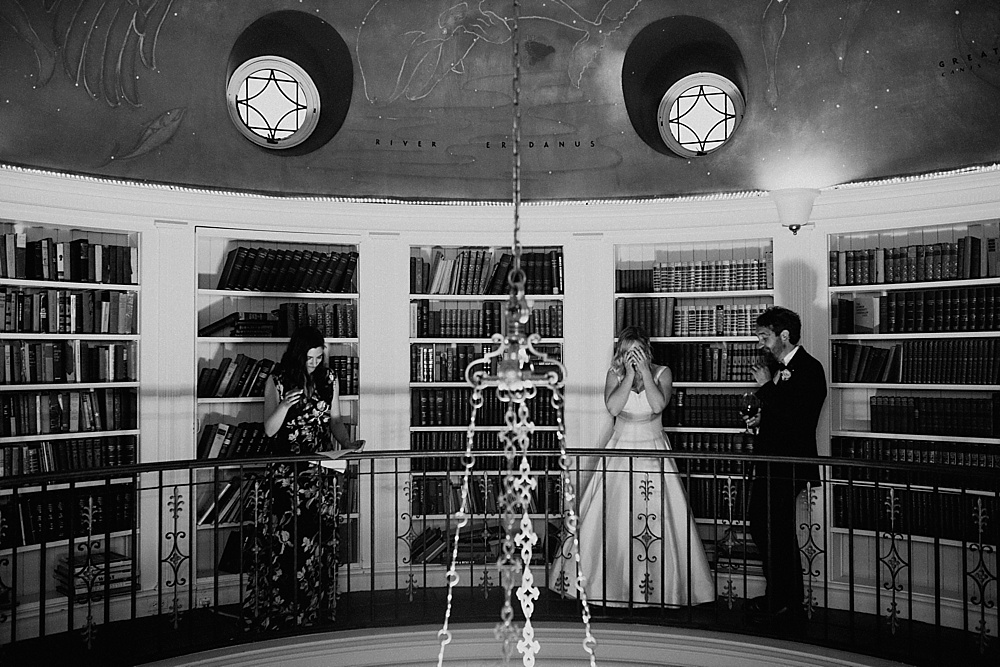 Speeches on second floor of library at the fairmont san francisco wedding by amy thompson photography