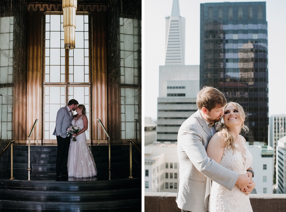 Bride and groom portrait at San Francisco City Club Wedding by amy thompson photography