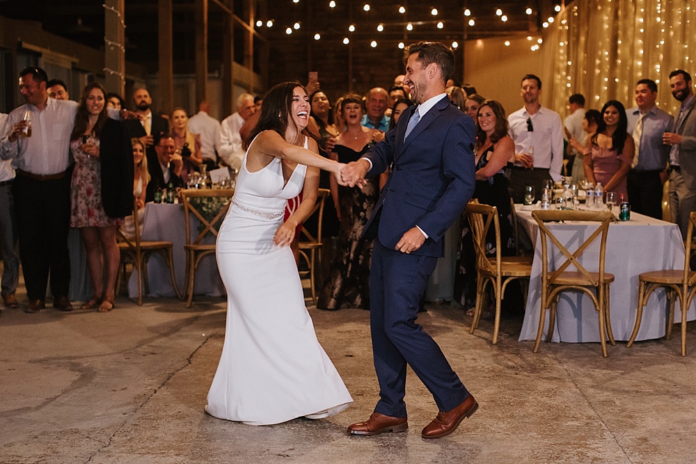 bride and groom dancing at a Bloomfield farms wedding 