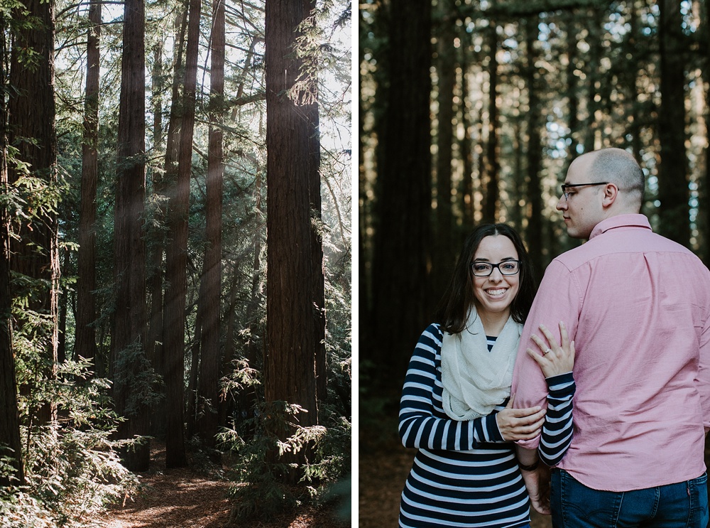 Cute shots of couple at redwood regional park engagement 