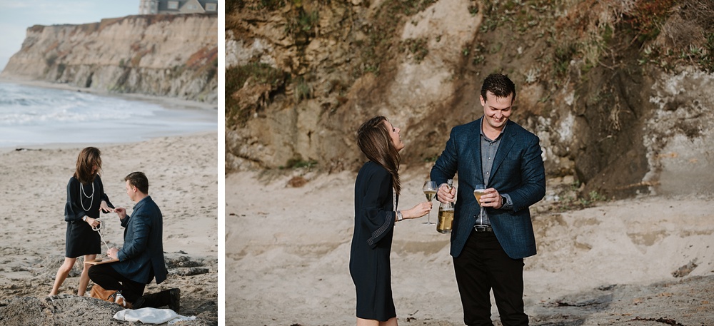 Ritz-Carlton Half Moon Bay proposal ring and champagne by amy thompson photography
