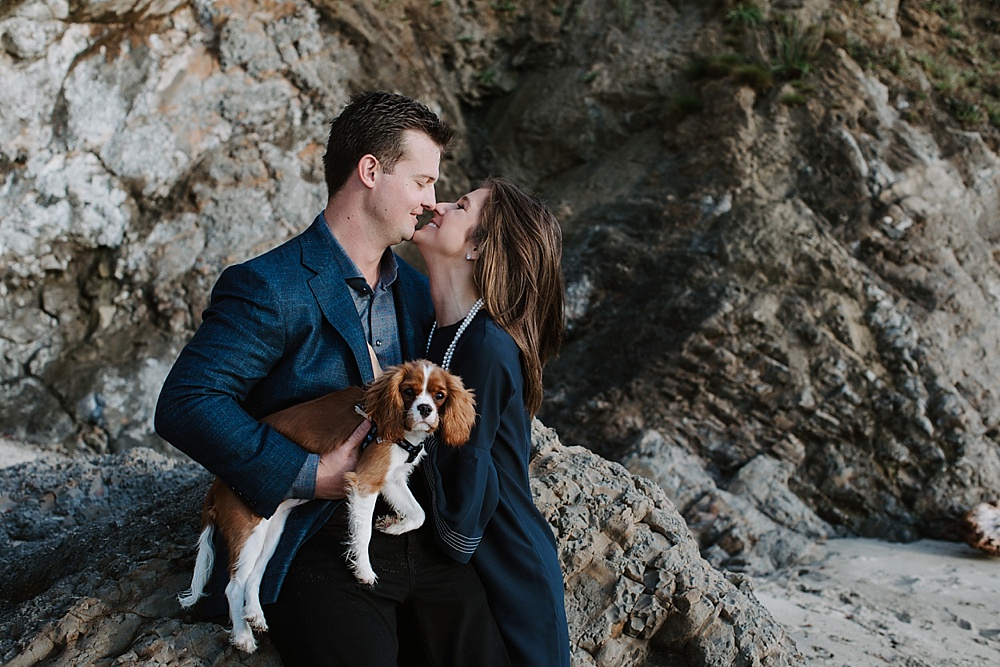 Ritz-Carlton Half Moon Bay proposal kisses by the beach by amy thompson photography