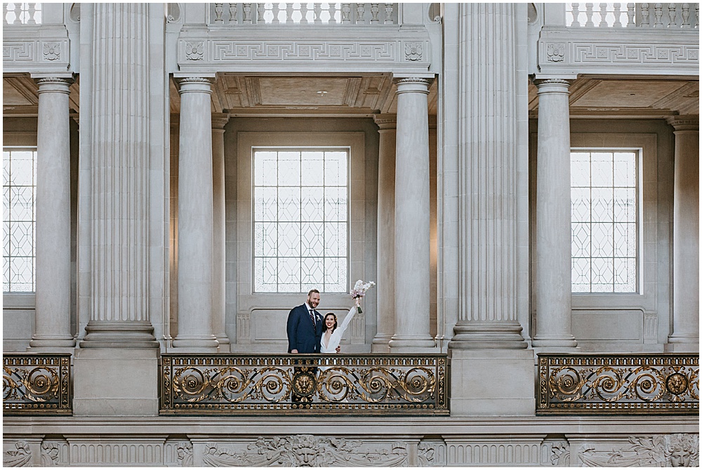 Happy bride and groom after San Francisco City Hall Wedding Ceremony by amy thompson photography