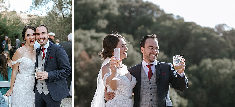 bride and groom toast at rustic-chic California wedding by amy thompson photography