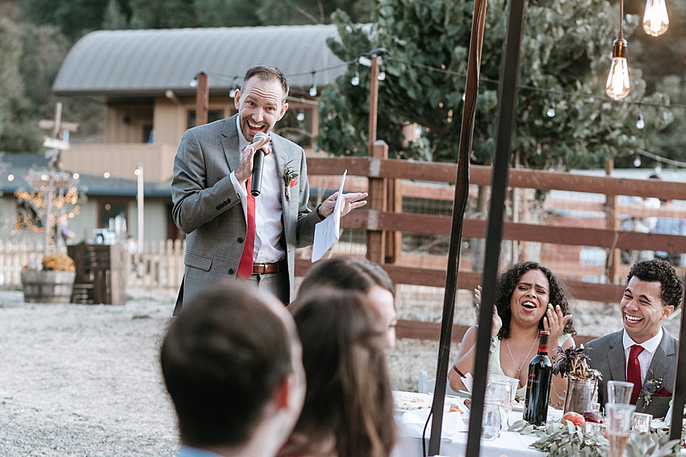 funny speech at rustic-chic California wedding by amy thompson photography