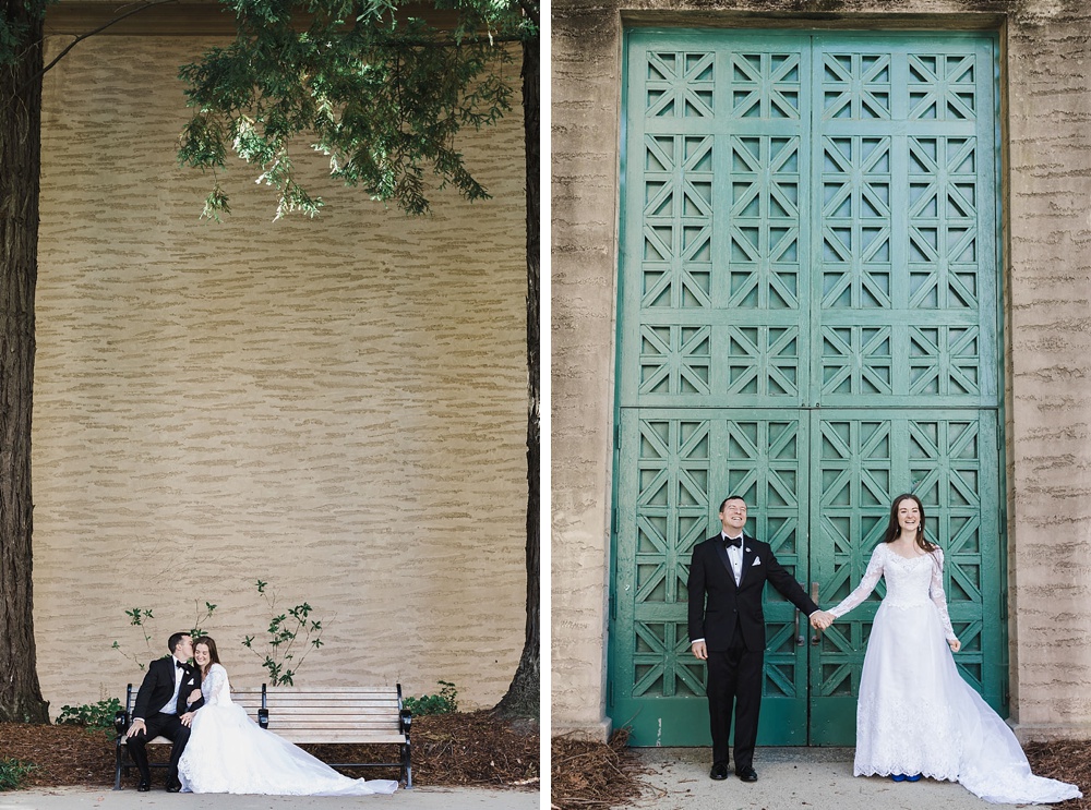 Bride and groom at Palace of Fine Arts wedding photos by Amy Thompson Photography