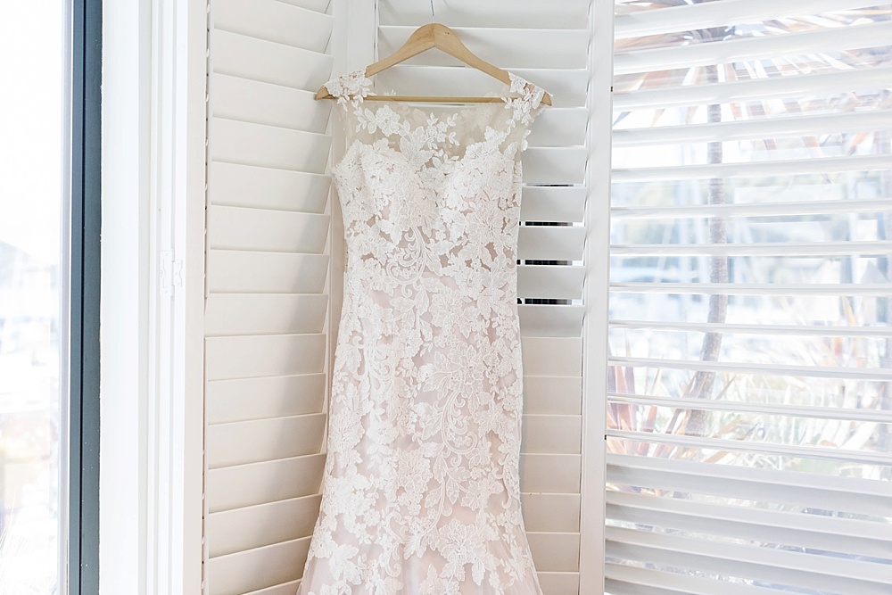 wedding dress hanging at marin wedding by Amy Thompson Photography 