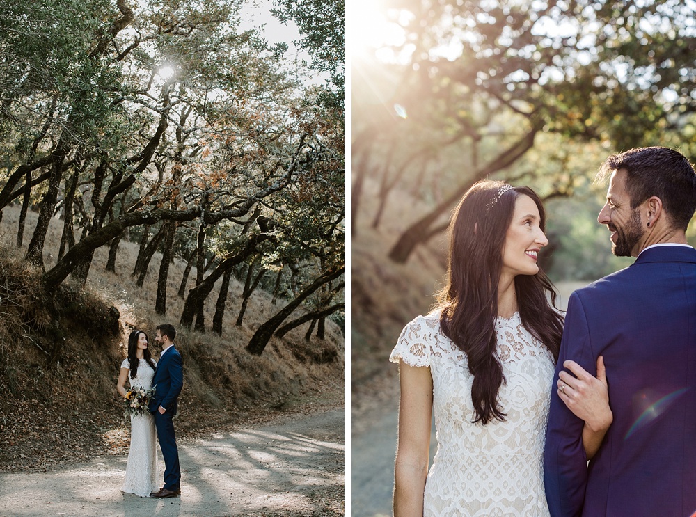 Bride and groom stare lovingly at eachoter at Marin County wedding by amy thompson photography