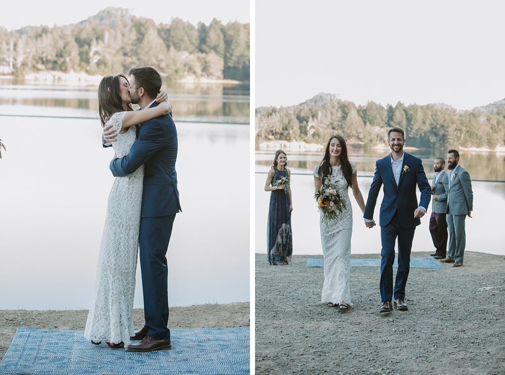 Bride and groom kiss at Marin County wedding by amy thompson photography