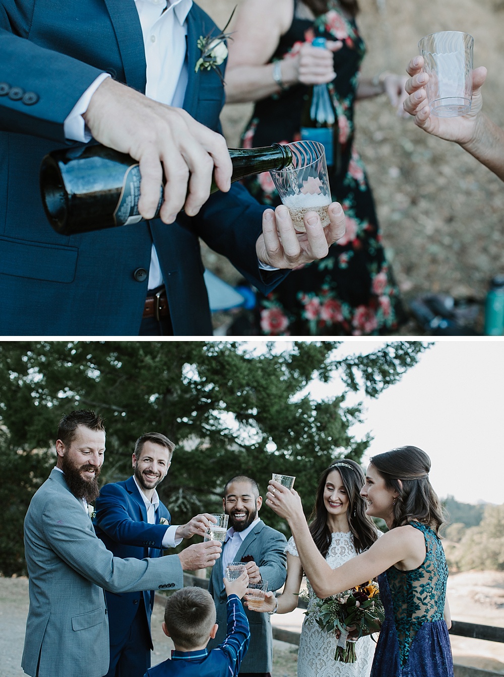 Champagne is served at Marin County wedding
